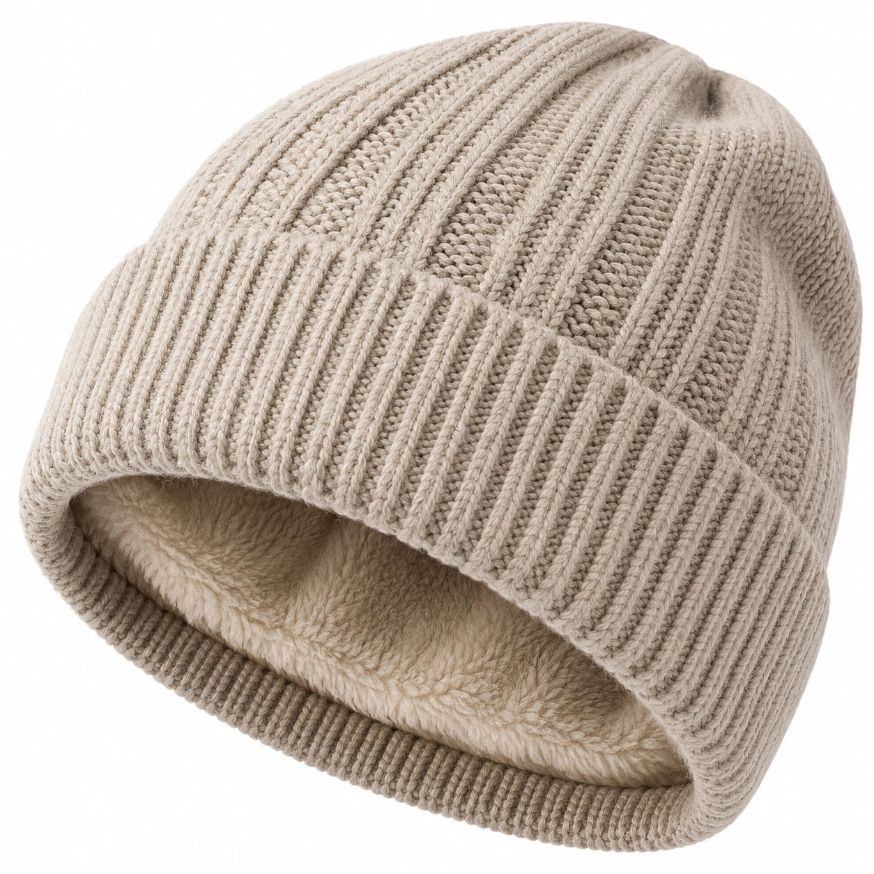 Beanie Mütze mit Fleece-Innenfutter Beige