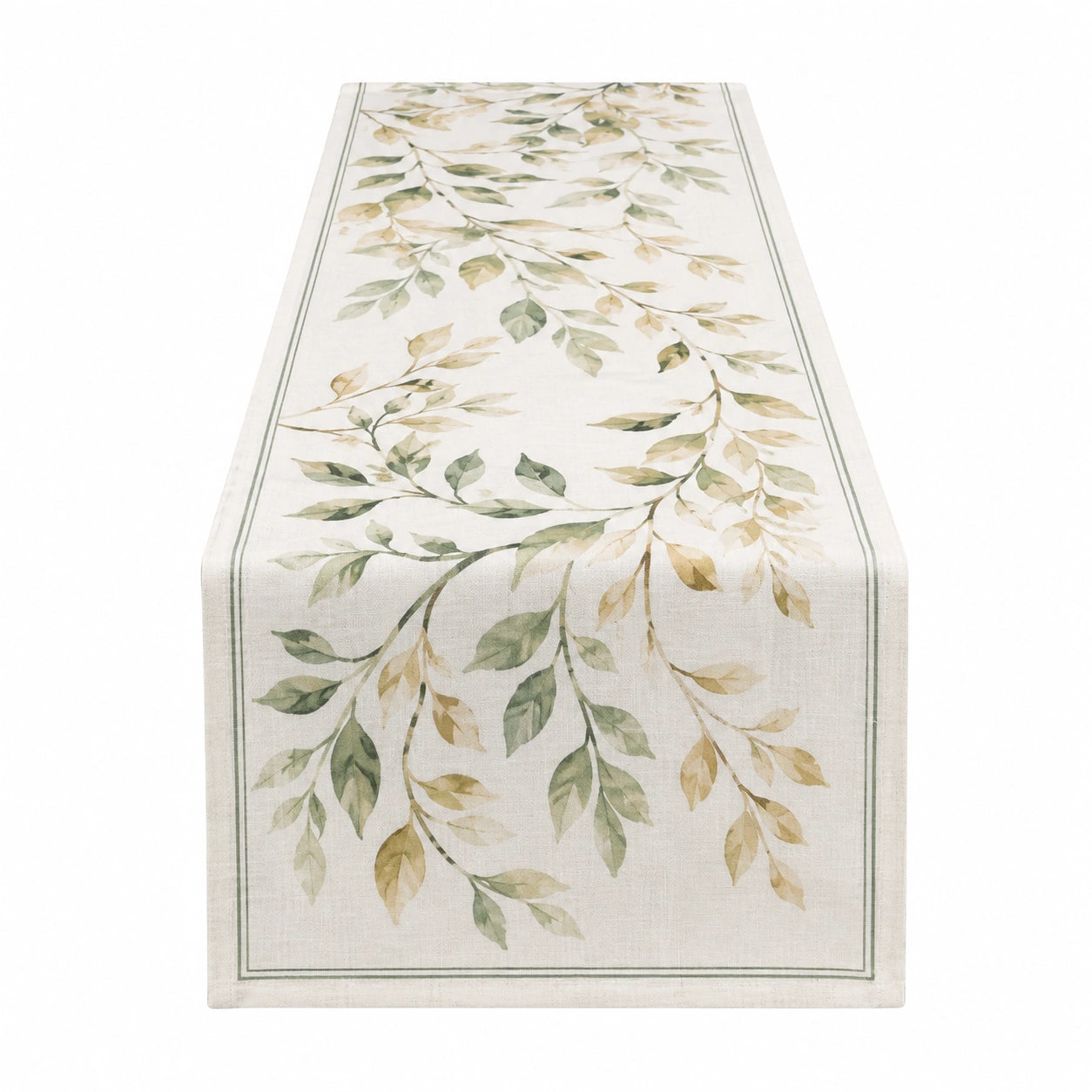 Eleganter Tischläufer Blattmuster Grün/Beige 180x35 cm