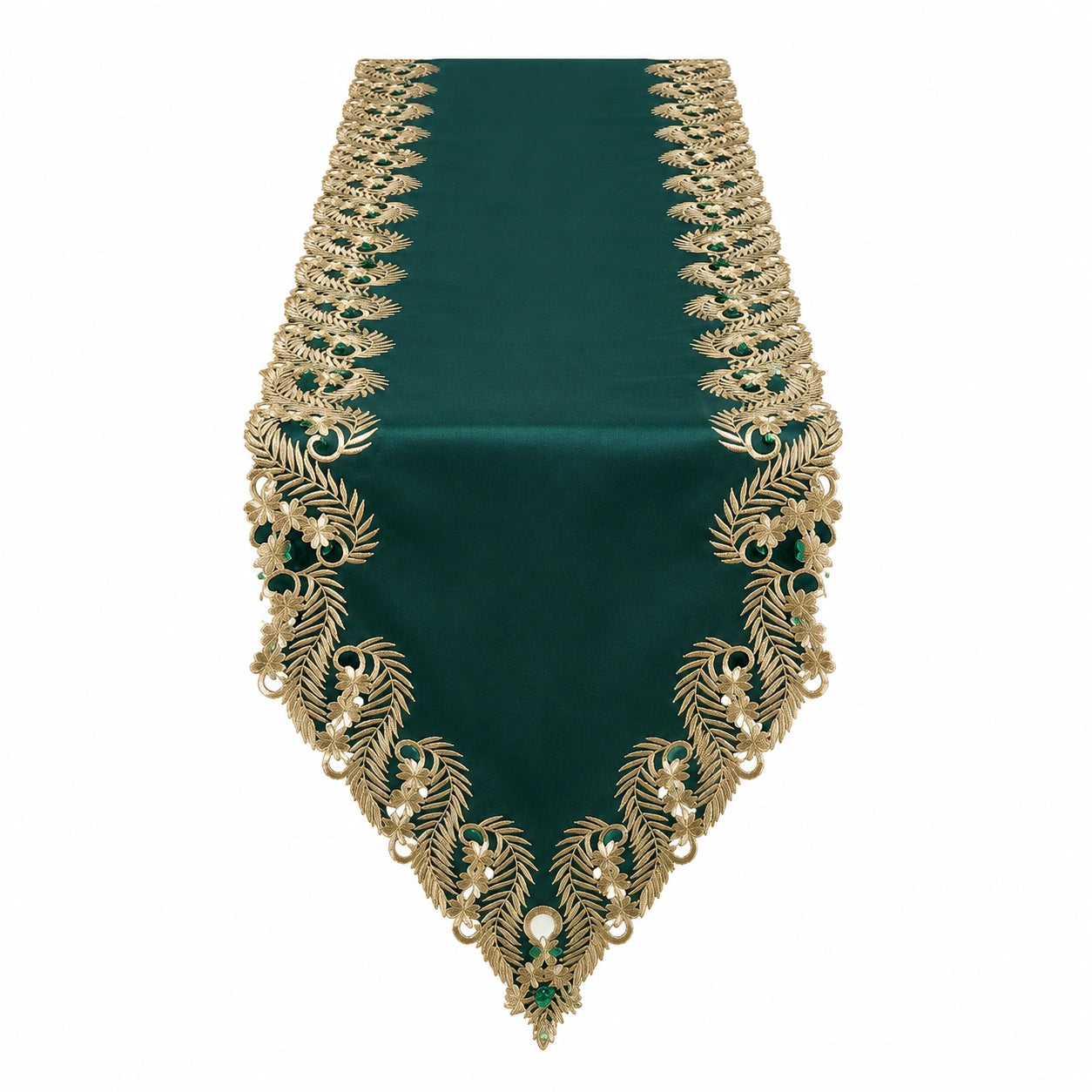 Eleganter Tischläufer mit Goldstickerei in Dunkelgrün