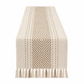 Tischläufer Beige mit Ethno-Muster, Fransen 200 cm