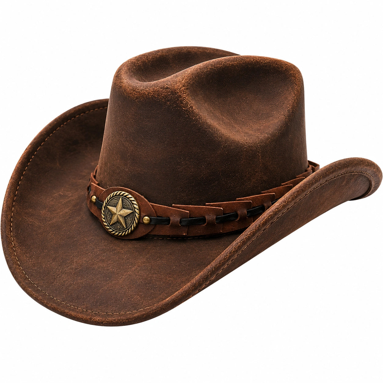 Brauner Cowboyhut mit Metallsternverzierung