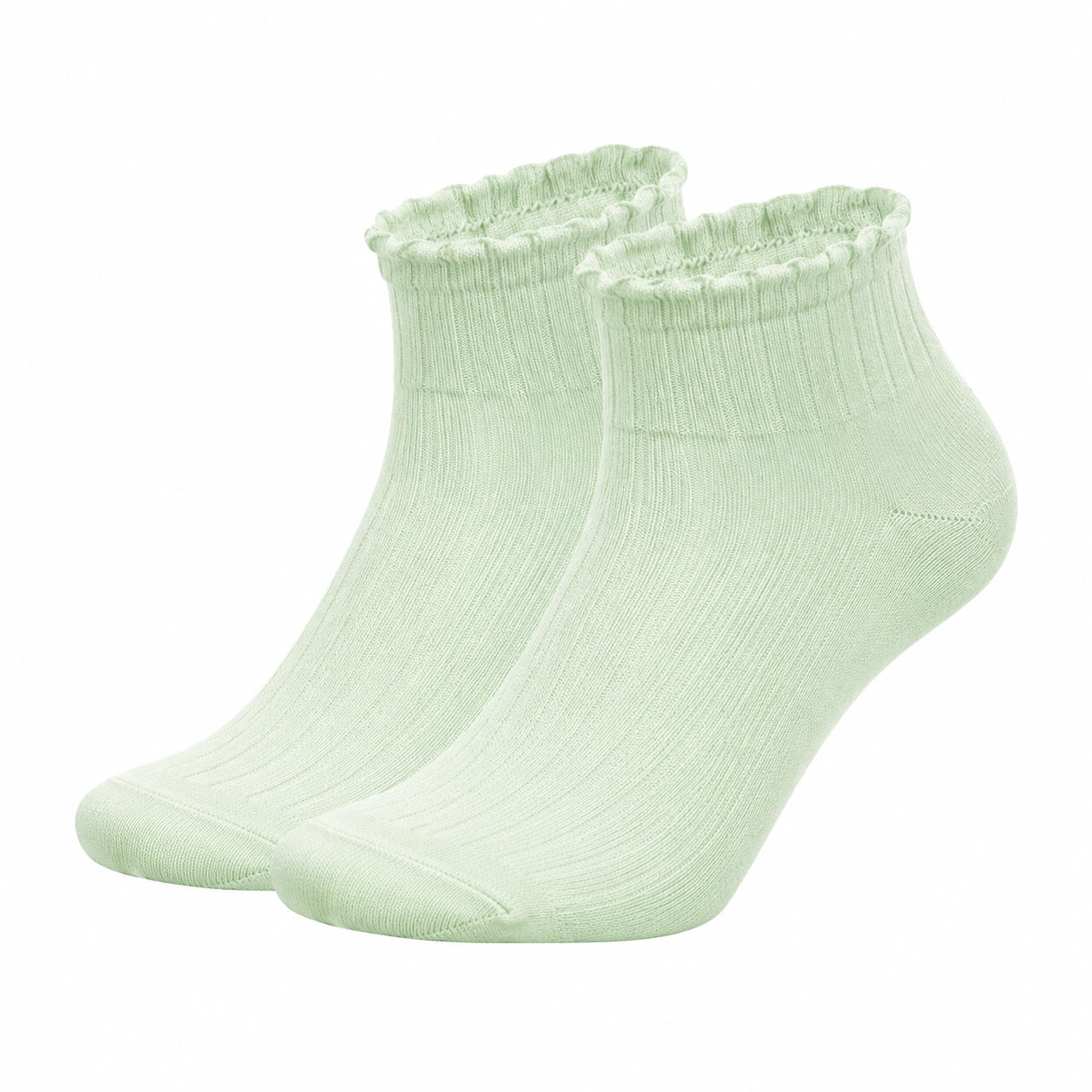 Damen Knöchelsocken mit Rüschensaum Hellgrün